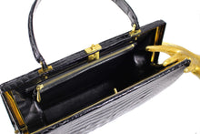 Black crocodile skin frame handbag