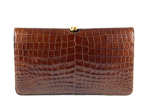 NETTIE ROSENSTEIN brown crocodile skin handbag