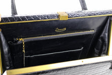 DEAUVILLE black crocodile skin handbag with twin handles