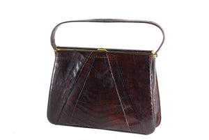 DEITSCH brown chocolate crocodile skin frame handbag