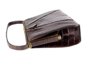 DEITSCH brown chocolate crocodile skin frame handbag