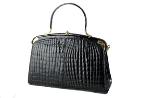 Double belly "sauvage" crocodile skin frame handbag