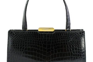 LANCEL black crocodile skin handbag top handle