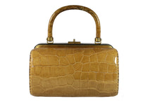 WIEN cylindrical caramel crocodile skin handbag