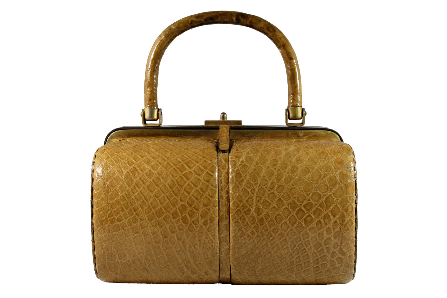 WIEN cylindrical caramel crocodile skin handbag