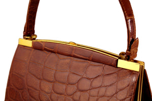 COMTESSE noisette color crocodile skin frame handbag
