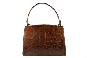 COMTESSE noisette color crocodile skin frame handbag