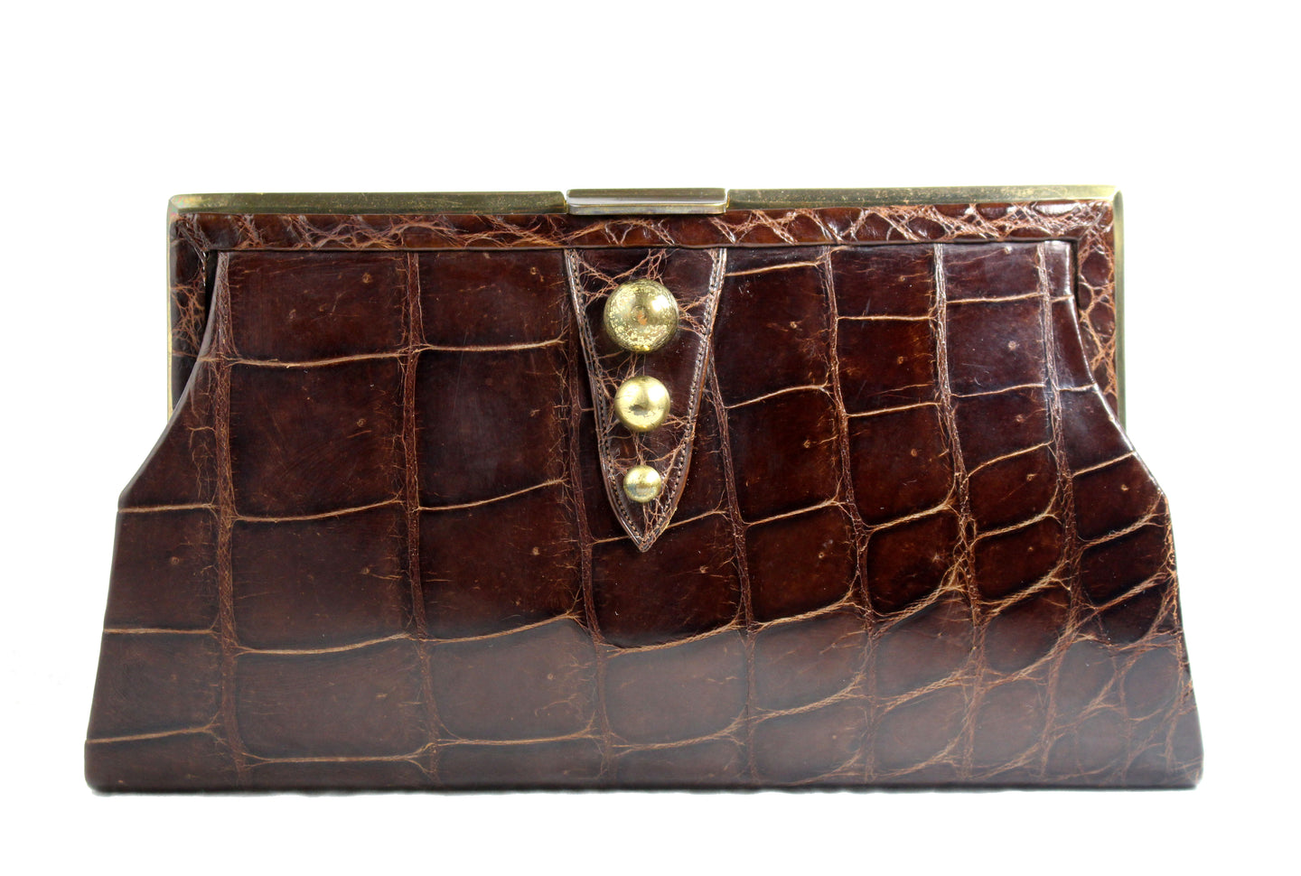 Art deco chocolate brown crocodile skin clutch