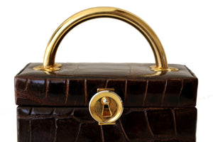 KORET chocolate brown crocodile skin box purse