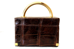 KORET chocolate brown crocodile skin box purse