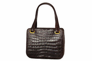Brown baby crocodile skin frame handbag with twin handles