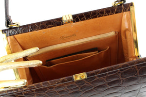 DEAUVILLE chocolate brown crocodile skin handbag