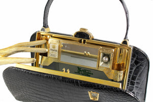 STRAETER "LITE ON" handbag black baby crocodile skin