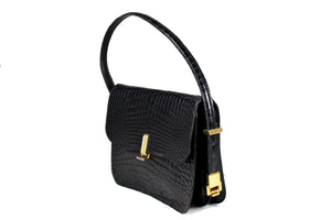 BORGIA black baby crocodile skin handbag