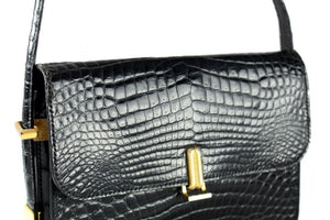 BORGIA black baby crocodile skin handbag