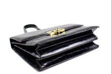 Sizeable black crocodile skin semi long strap handle flap handbag
