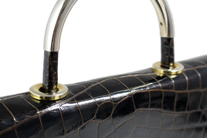 EL CORTE INGLÉS brown crocodile handbag with metal handle
