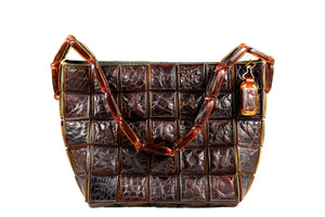 brown handbag in crocodile skin tiles