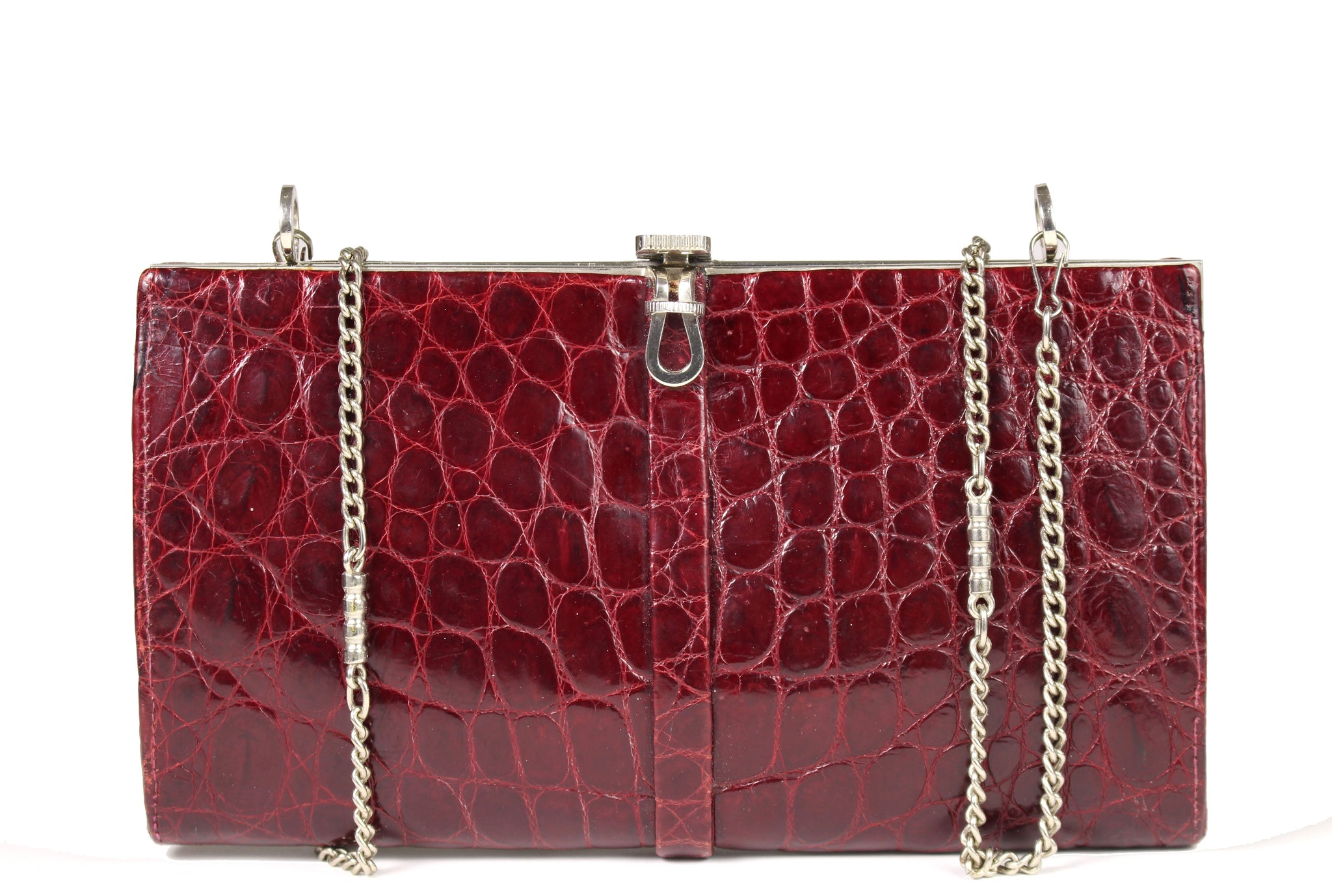 Ruby Red Alligator Chain Bag