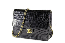 CHANEL black crocodile flap shoulder bag