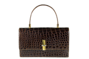 Brown crocodile skin with top handle XL handbag