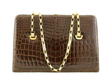 Chocolate brown baby crocodile skin handbag chain handle