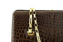 Chocolate brown baby crocodile skin handbag chain handle