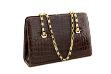 Chocolate brown baby crocodile skin handbag chain handle