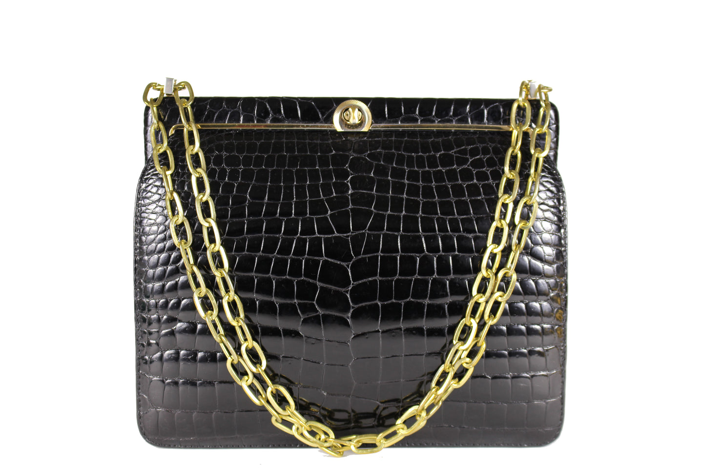 LOEWE black crocodile bag with chain handle