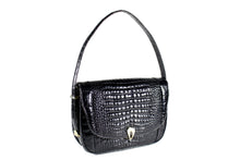 Black crocodile skin handbag with adjustable handle