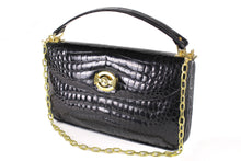 Rectangular black crocodile skin handbag