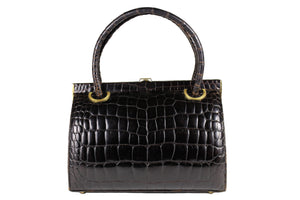 LOEWE brown crocodile skin frame handbag