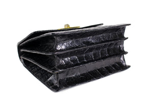 Jet black large "sauvage" crocodile skin flap handbag