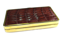 Brown crocodile skin clutch rectangular frame