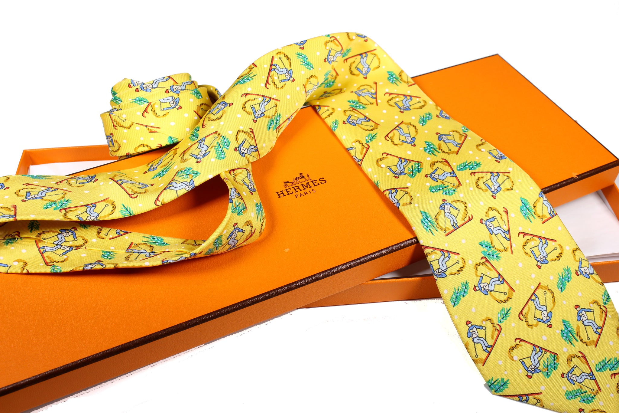 HERMÈS skier yellow silk tie – Vintage Carwen