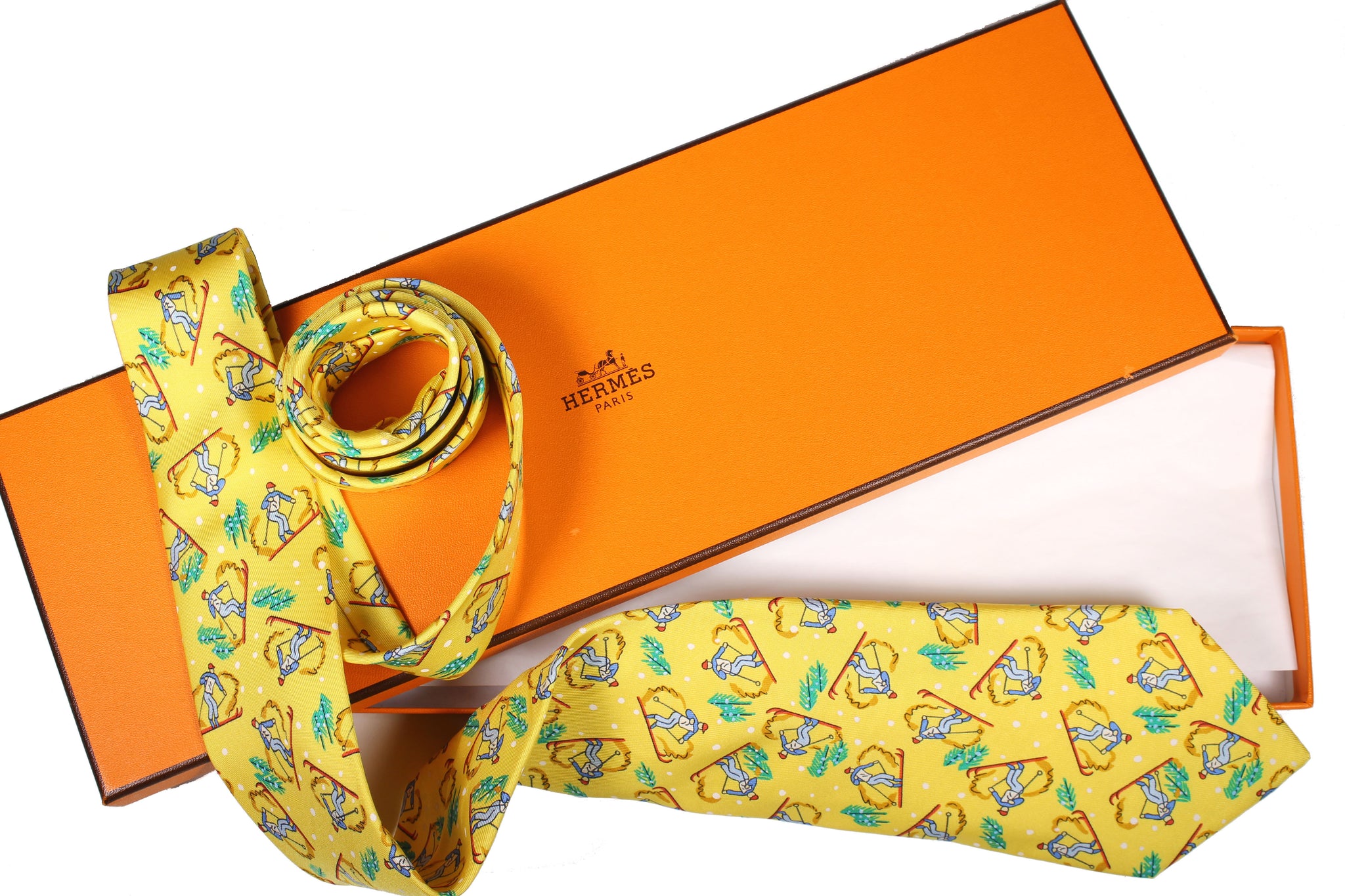 HERMÈS skier yellow silk tie – Vintage Carwen