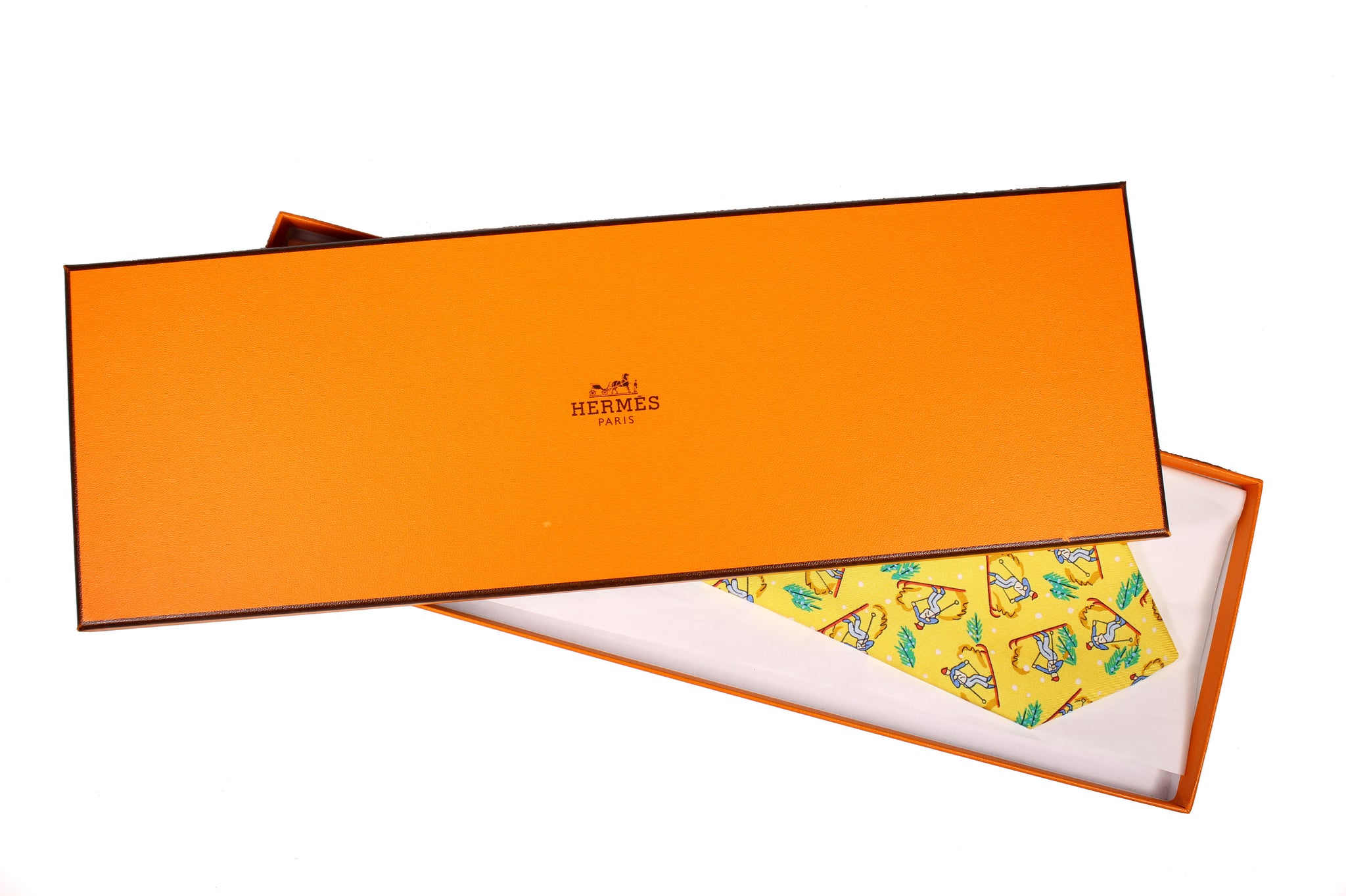 HERMÈS skier yellow silk tie – Vintage Carwen
