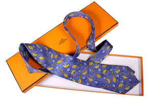 HERMÈS lute and butterfly blue silk tie