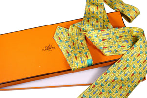 HERMÈS vegetables yellow silk tie