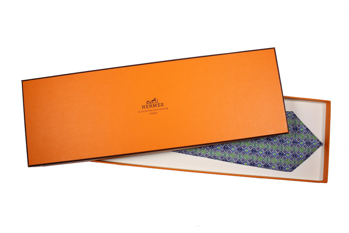HERMÈS geometric green silk tie