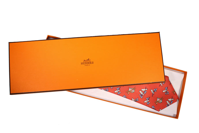 HERMÈS birds red silk tie
