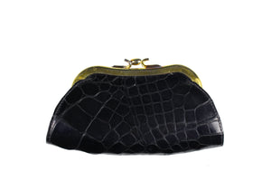 Large black crocodile skin coin purse