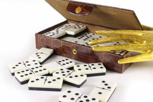 Domino game set brown crocodile skin case