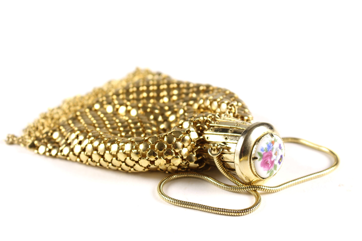 Golden mesh jeweled wristlet purse