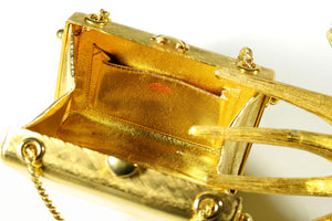 RODO clutch gold tone box bag with sliding chain