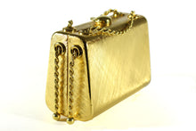 RODO clutch gold tone box bag with sliding chain