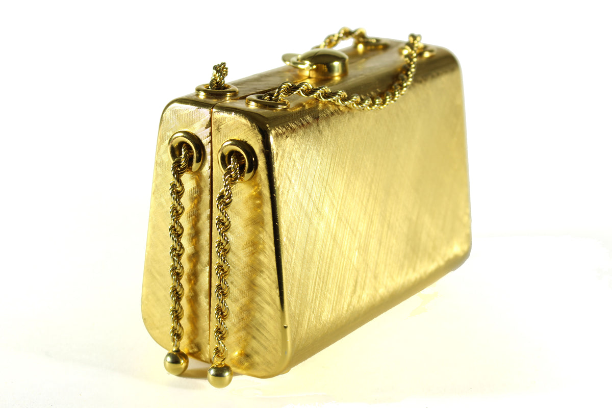 RODO clutch gold tone box bag with sliding chain – Vintage Carwen