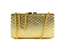 Gold metal clutch with diamond shaped engraving