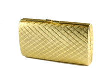 Gold metal clutch with diamond shaped engraving