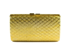 Gold metal clutch with diamond shaped engraving